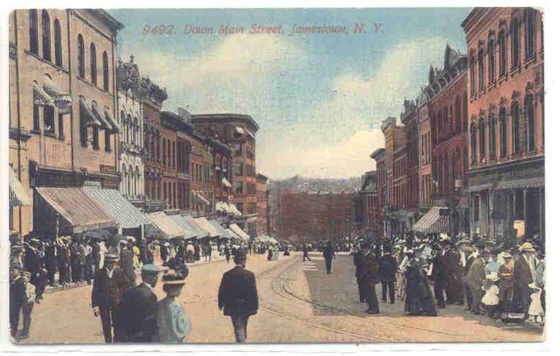 Postcard image showing Main Street in Jamestown NY